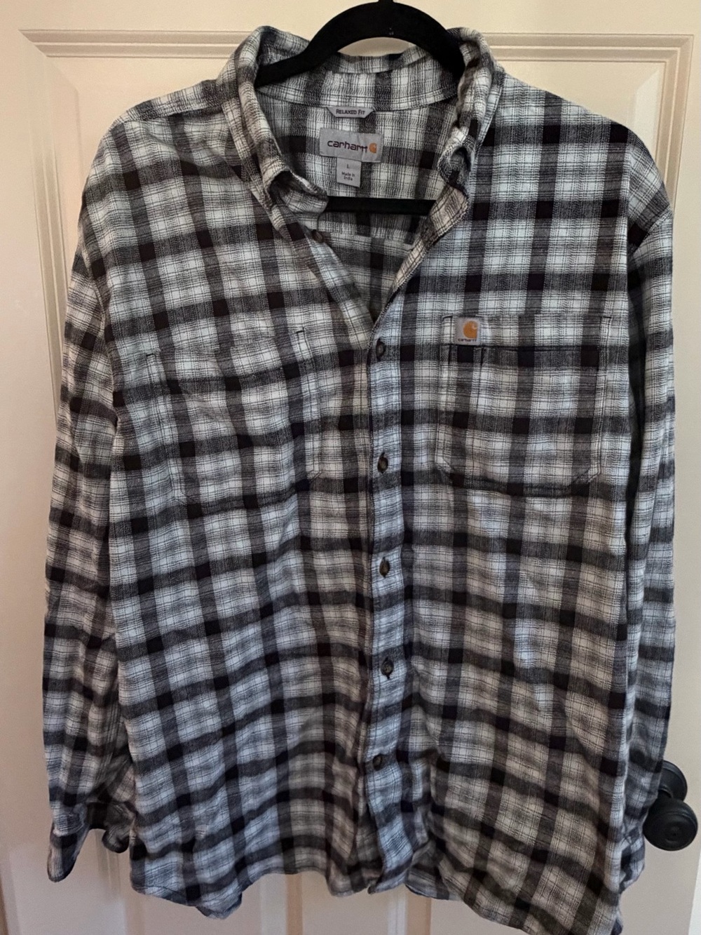 Carhartt Men's Black and White Plaid Button-Up Flannel Shirt